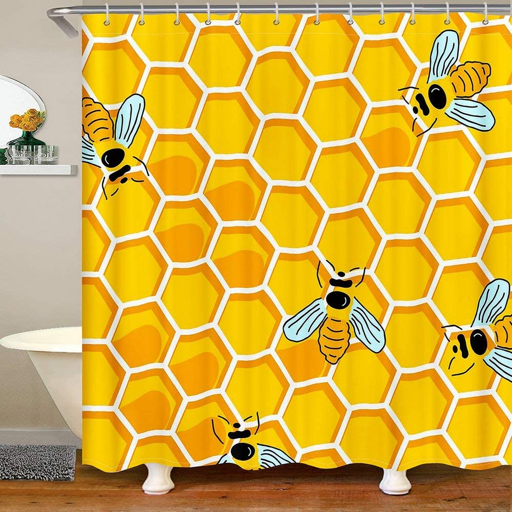 Sonernt Bee Shower Curtain 72x72 inch with 12 Hooks