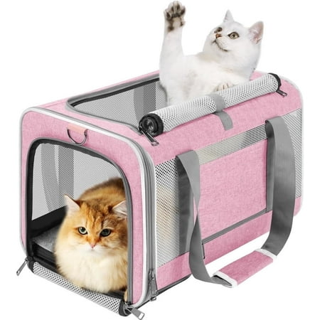 Cat Carrier 20lbs Top Open/Soft Sided Small Pet Dog Travel Carrying Crate/Collapsible Puppy Transport Carry Bag/Sturdy Pet Cages Chihuahuas Mini Dog 10lbs Pink