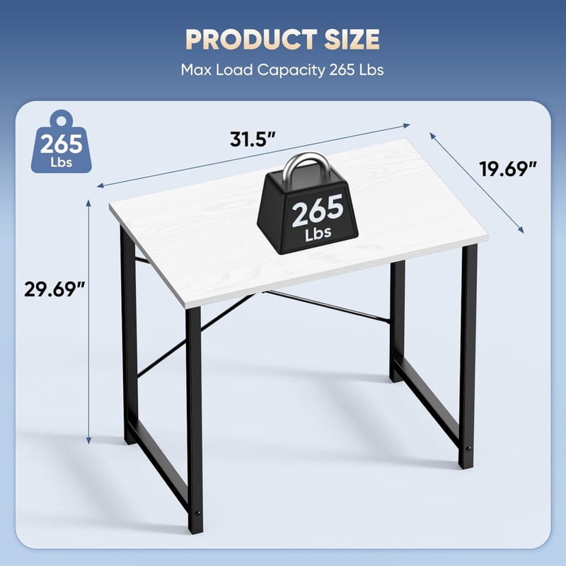 Kelno 31" Computer Desk Gaming Table Home Office Writing Study Workstation with Sturdy Metal Frame, White Black