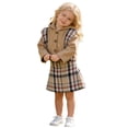 thumbnail image 2 of Chaqueta y abrigo casuales con capucha de manga larga para niñas, conjunto de dos piezas de chaqueta con capucha de punto y falda a cuadros para uso cómodo al aire libre, conjunto de poliéster para ni, 2 of 7