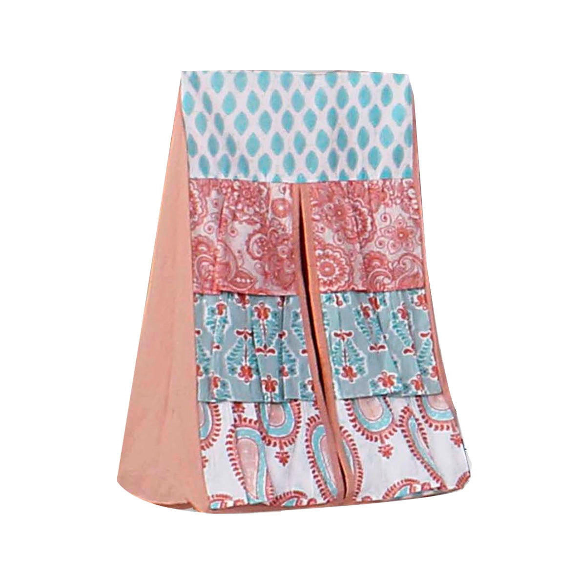 Bacati - Paisley Sophia 4-Piece Crib Bedding Set with Diaper Stacker - Coral/Aqua Girls