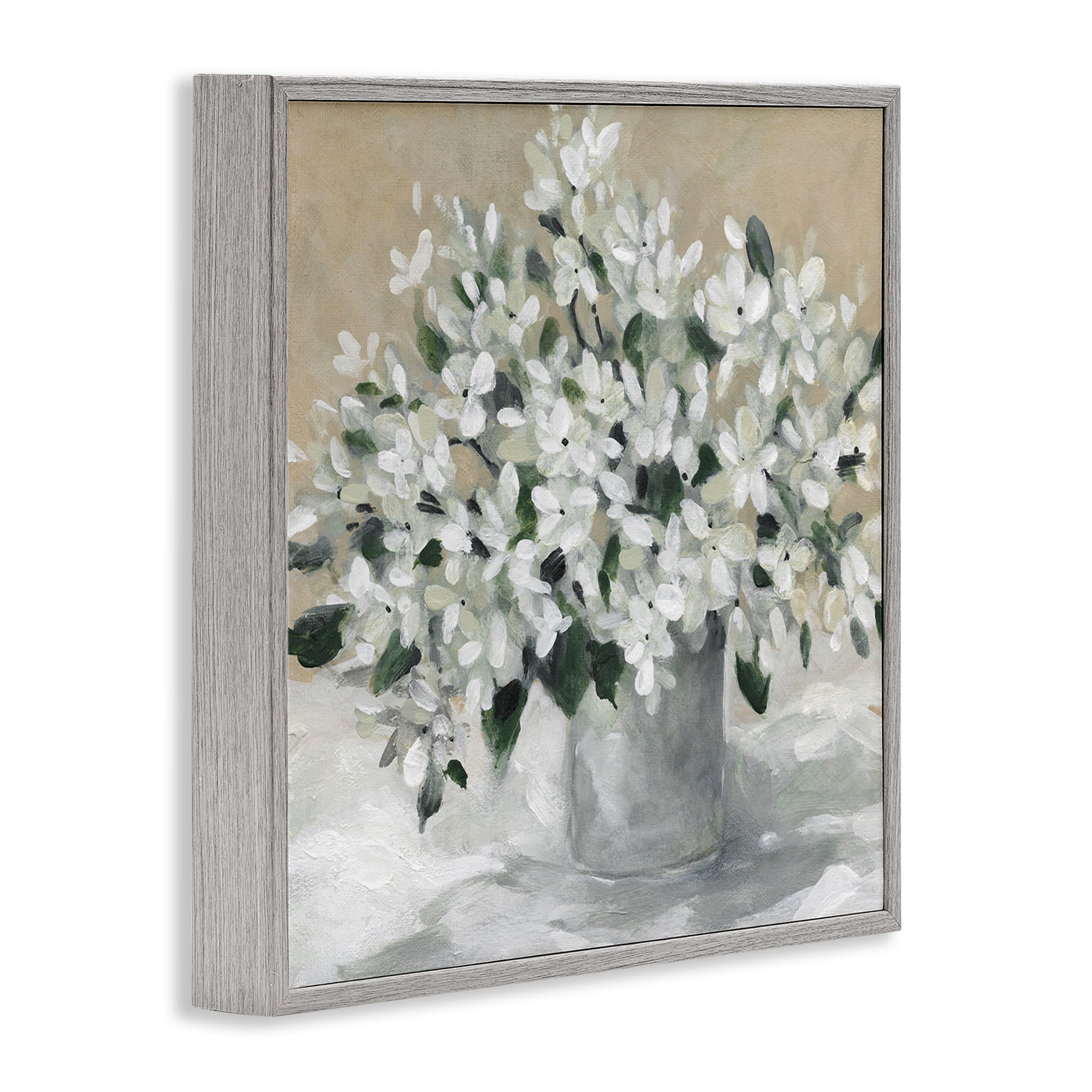 Stupell Industries Potted White Blooms Botanical & Floral Painting Gray Framed Art Print Wall Art, 17 x 17