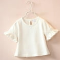 thumbnail image 4 of URMAGIC Toddler Kid Girl Flare Short Sleeve Lace T-Shirt Summer Solid Color Tops Blouse 1-8 Years, 4 of 6