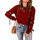 thumbnail image 1 of Jersey para mujer, camisa corta con cordones, mangas largas, cuello redondo, hombros caídos, túnica holgada de otoño para otoño, primavera, vino rojo XL, 1 of 5