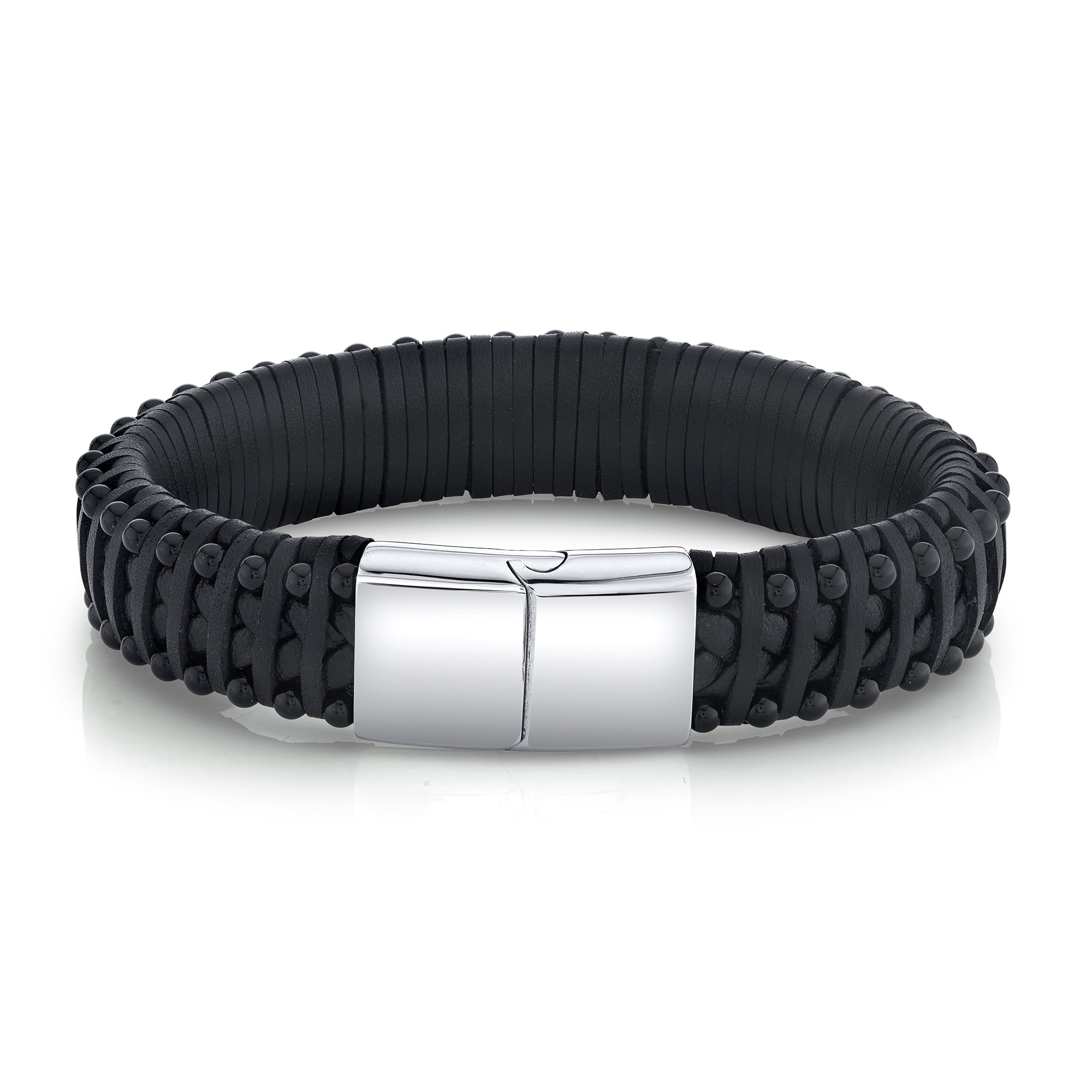 SPARTAN Agate and Black Leather Men's Bracelet