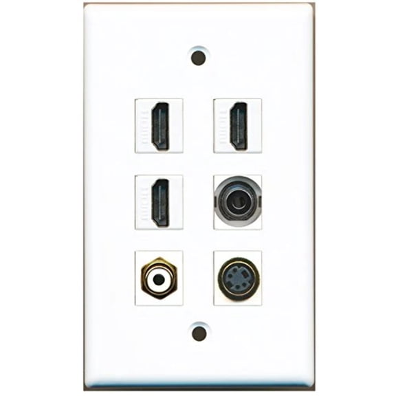 RiteAV - 3 HDMI 1 Port RCA White 1 Port S-Video 1 Port 3.5mm Wall Plate