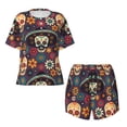 thumbnail image 4 of Picia Skulls and Flowers Pajamas Sets for Women Soft Short-Sleeved Pjs with Lounge Shorts Two Piece Sleepwear-3X-Large, 4 of 9