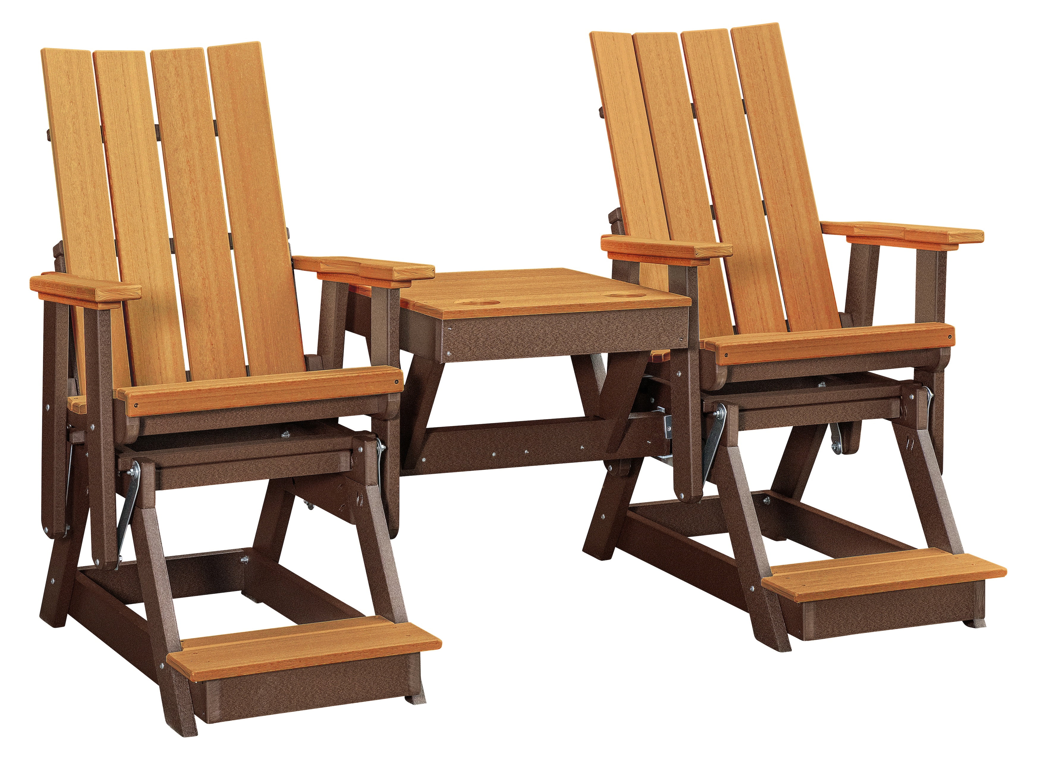 American Furniture Classics Model 416CTB-K Brandon Double Balcony Height Glider with Center Table in Cedar on a Tudor Brown Base