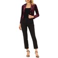 thumbnail image 2 of INSPIRE CHIC Women's Printed Business Office One Button Crop Metallic Star Velvet Blazer XS Burgundy-Star, 2 of 7