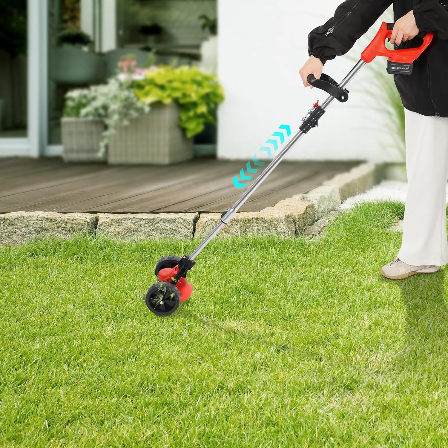 Cordless Weed Trimmer 21V 800W - Electric Lawn Trimmer with 2 Batteries, Cordless Weed Wacker,5.9" Metal Blade, Adjustable 47-59" Pole for for The Garden and Yard