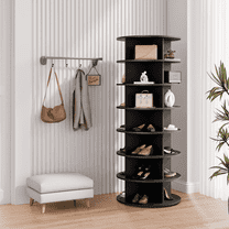 Waleaf 7 Tier Rotating Shoe Rack Tower, 360° Spinning Shoe Display Lazy Susan, Free Standing Shoe Organizer, Black