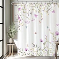 Watercolor Floral Shower Curtain Purple Floral Waterproof Washable Polyester Fabric Bathroom Shower Curtains with 12 Hooks for Bathroom 72x72 Inches