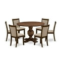 thumbnail image 2 of East West Furniture 7-Piece Dining Room Set - Round Wood Dining Table and 6 Light Tan Color Parson Chairs with High Back - Antique Walnut Finish, 2 of 7