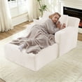 thumbnail image 5 of FFH 65.4" Chaise Lounge Indoor, Modern Corduroy Fabric Indoor Lounge Chair, Sleeper Sofa for Living Room, Small Space, White, 5 of 10