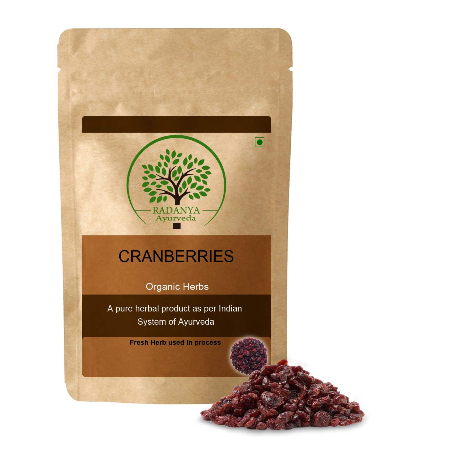 RADANYA Ayurveda Natural Dried Cranberries Unsweetened Dehydrated Fruit 100 Gm