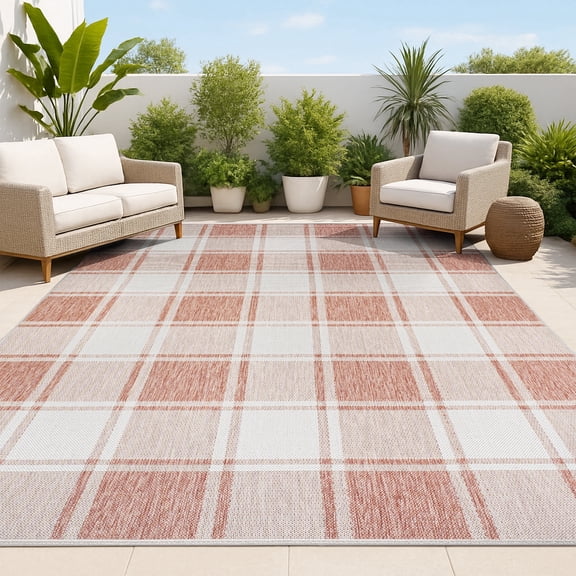 JONATHAN Y TUSCAN SUN 8 x 10 Area Rug, Sabine Traditional Farmhouse Bold Gingham - Salmon/Cream, TSN203A-8