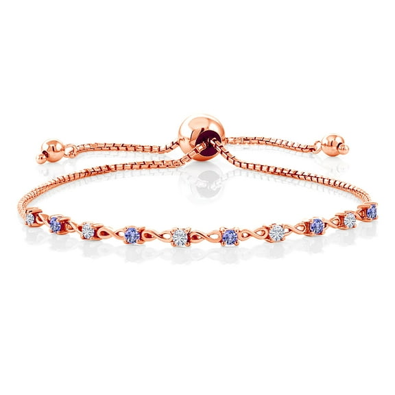 Gem Stone King 18K Rose Gold Plated Silver Blue Tanzanite Bracelet for Women Set with Moissanite (0.73 Cttw)