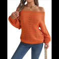 thumbnail image 3 of Tops de Crochet para Mujer, Suéteres con Hombros Descubiertos, Ropa de Playa de Punto Calado de Larga de Verano Naranja S, 3 of 10
