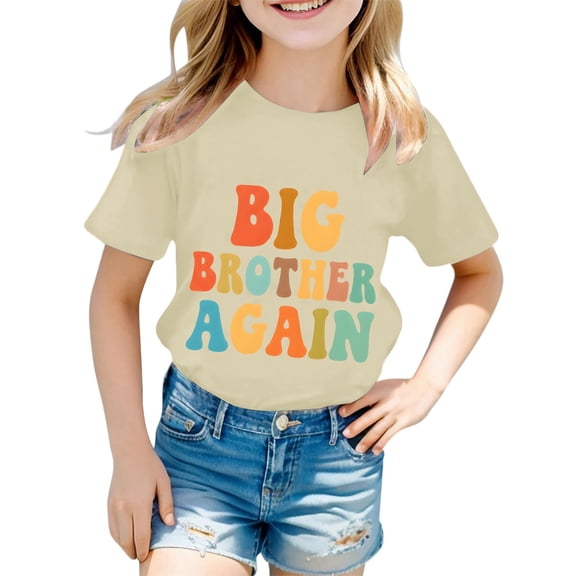 Curuila Children Girls Tshirt Short Sleeve Letter Print Crew Neck Tops For Girls Everyday Wear Soft Casual Tee Size 1-2 Years