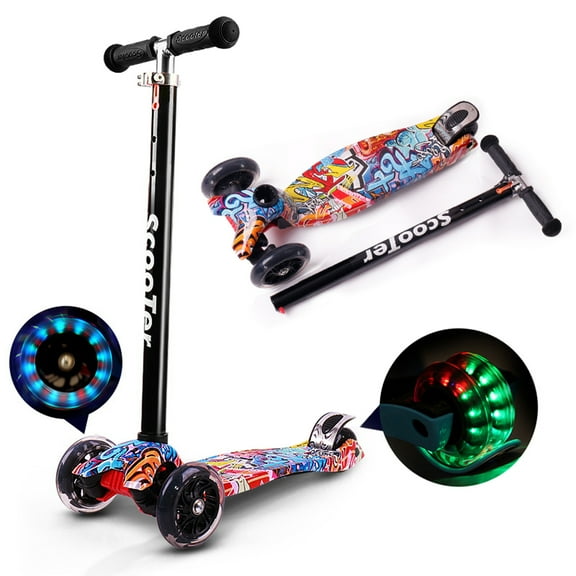 Trottinette Pliable pour Enfants Trottinette à 3 Roues avec Roues Lumineuses Trottinette à Propulsion pour Tout-Petits 3-8 Ans avec Hauteur Ajustable Trottinette Légère