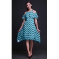 thumbnail image 2 of Bimba Blue Geometric Printed Womens Ruffle Front Cold Shoulder Swing Shift Dress - Medium, 2 of 6