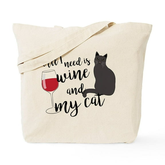 CafePress - All I Need Is Wine And My Cat Tote Bag - Unisex Canvas Tote Bag, Beige, 1-Piece