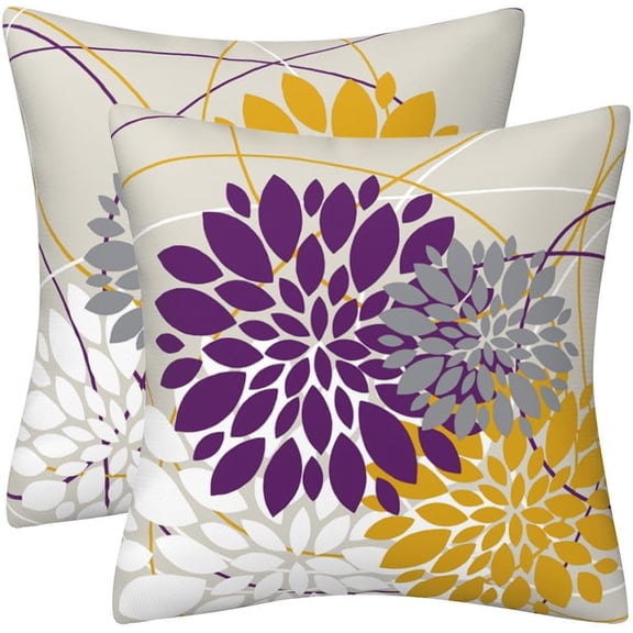 Pillow Covers 18x18 Inch Dahlia Flower White Gray Elegant Colored Throw Pillows Farmhouse Outdoor Decor for Home Living Room Sofa Couch Bed Modern Floral Linen Square Cushion Case(xxw)