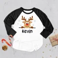 thumbnail image 3 of Camiseta navideña personalizada con ciervo para niños, ropa raglán con nombre personalizado para niños, camisetas a juego para fiestas entre hermanos, camisetas para niños, 3 of 5