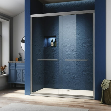 Sliding Shower Glass Door 50-54 in. W x 72 in. H, Adjustable Semi Frameless Design, ANSI Certified Tempered Glass, 304 Stainless Steel Handles Brushed Nickel for Towel Hanging