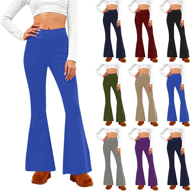 Pincandy Women's Solid Color Elastic Waist Yoga Flared Pants, Comfortable, Casual & Fitness Activities