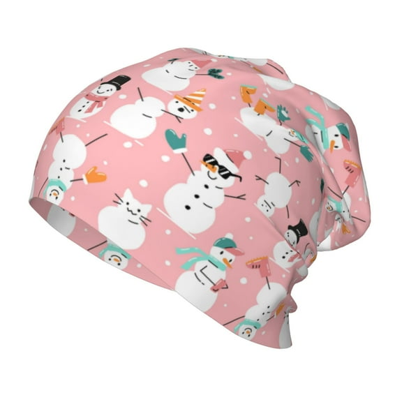 Xecao Cute Pink Snowman Cat Print Beanie Hat Toddler Girls Boys, Baby Hats Winter Warm Knitted Thermal, Kids Winter Caps