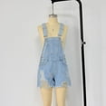 thumbnail image 6 of Karight Womens Light Wash Distressed Denim Shortalls Adjustable Straps Frayed Hem Casual Summer Overalls, 6 of 8