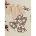 thumbnail image 4 of Suealasg 3Pcs Infant Girls Fall Winter Clothes Set Cold Shoulder Ribbed Romper and Print Flared Pants Headband Set 6M 12M 18M 24M Toddler Baby Girls Christmas Outfits, 4 of 9