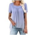 thumbnail image 2 of Uaswgudfs Women's Short Sleeve Lightweight loose Blouse Top with Front Pleats and Irregular Hem - Simple and Trendy Design, 2 of 7