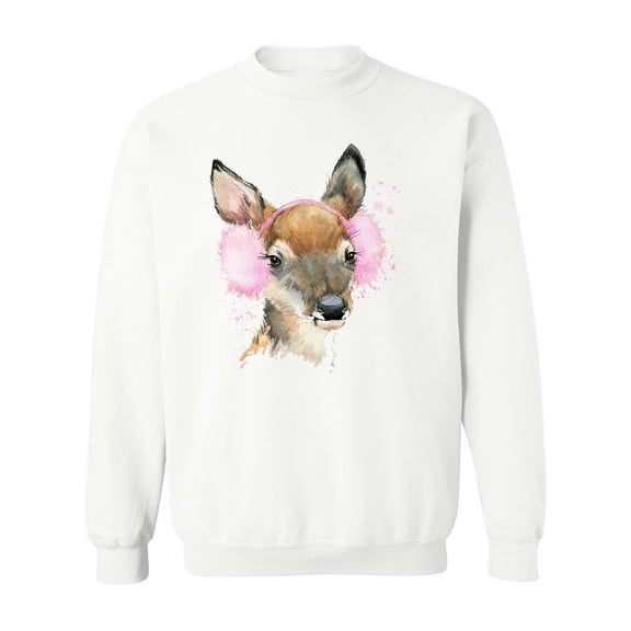 Cute Deer With Earmuffs . Sweatshirt Women -Image by Shutterstock, Female 5X-Large