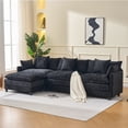 thumbnail image 4 of Newest 108" L-Shaped Chenille Sectional Sofa, Black 3-Seat Modular Cloud Couch with Ottoman & Pillows for Living Room, 4 of 10