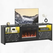 Bestier 71 Fireplace TV Stand for TVs up to 75 LED Entertainment Center with 23 Remote Control Electric Fireplace, Black Marble