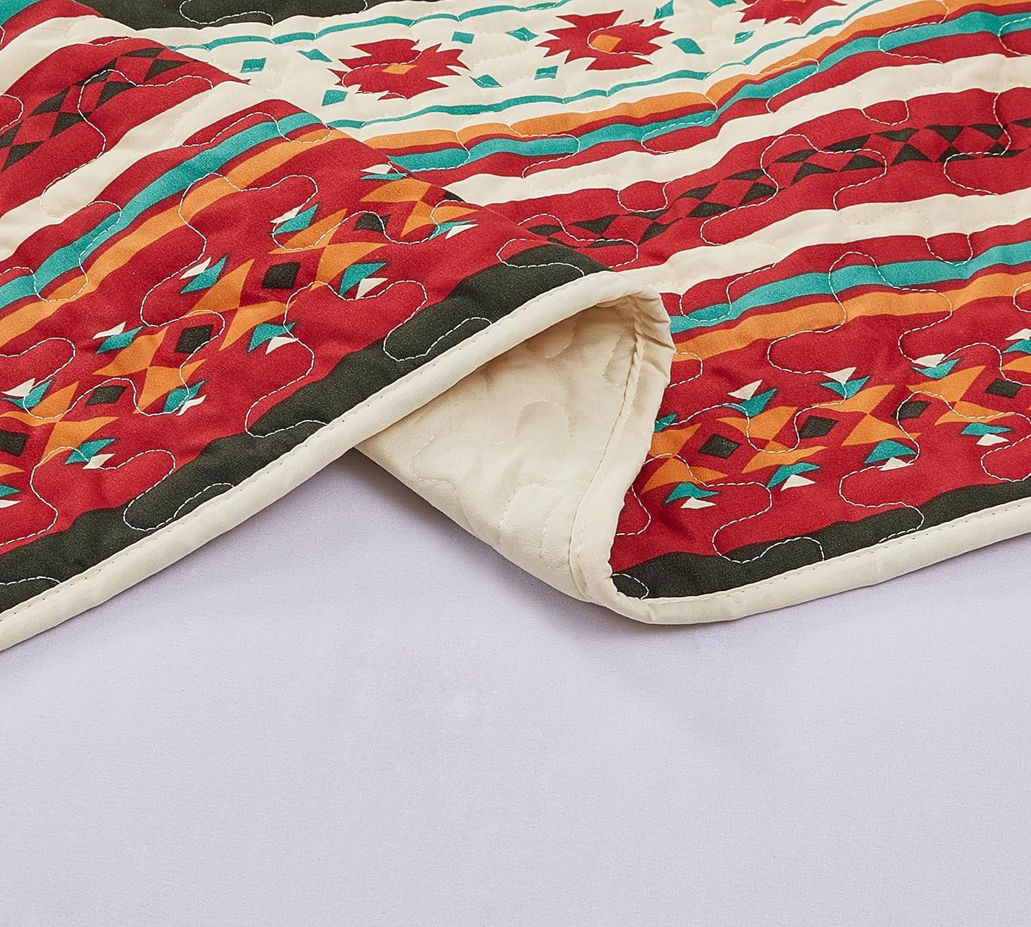 Chezmoi Collection Prescott 3-Piece Southwestern Multi-Color Cream Quilt Bedspread Set, Queen