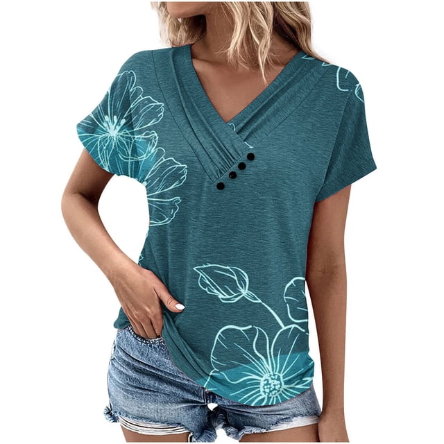 Blouses pour Femmes T-Shirt à Col en V Décontracté à Manches Courtes pour le Printemps et l'Été