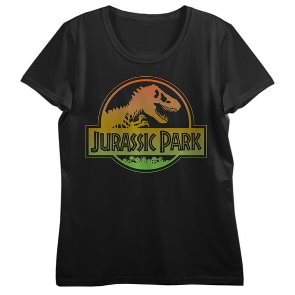 Jurassic Park Gradient Logo Women's Black Crew Neck Short Sleeve T-shirt-Medium