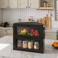 thumbnail image 2 of BGTREND Double Layer Bamboo Bread Box for Kitchen Countertop, Spacious Wooden Corner Bread Storage Container, Under Cabinet Organizer (Black, Medium), 2 of 7
