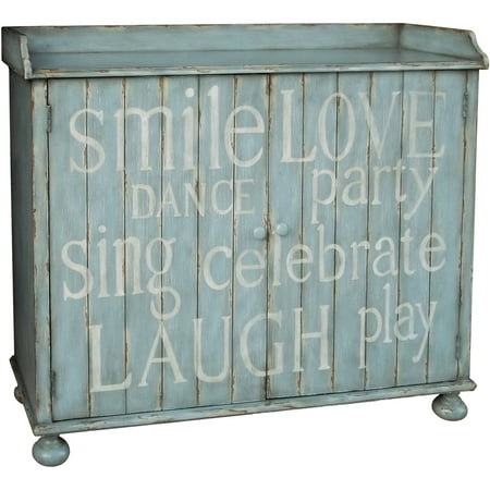 Distressed Blue Painted Words Wine Cabinet