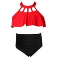 thumbnail image 5 of UngA Girls Two Piece Swimsuit Ruffle Flounce Bikini Sets Halter Bathing Suit for Girls Swimwear 3-14 Years,Red, 5 of 9