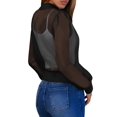 thumbnail image 4 of Women's Crop Mesh Sheer Bomber Jackets Lightweight Long Sleeve Zip Up Jacket Outwear, 4 of 5