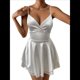 thumbnail image 3 of Vestido de Satén con Tirantes Finos para Mujer, Sin Mangas, Escote Bajo, Espalda Descubierta, Mono Corto de Fiesta, Minivestido Veraniego. M, 3 of 9