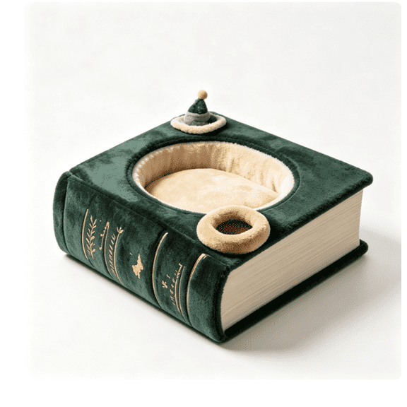 BookNest Shaped Pet Bed Cozy Storybook Sleep Nest, Comfort Padded Plush Pet Cave Bed, Unique Book‑Style Sleep Nest as Gift for Book & Pet Lovers (D)