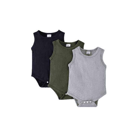 Mikrdoo Baby Boy Sleevless Knitted Casual Comfy Bodysuit, 3-Pack, Sizes 1 - 18 Months