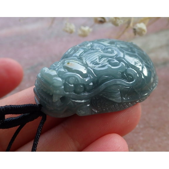 Certified Icy Green Burma 100% Natural A Jade jadeite Pendant Dragon Turtle Money Coin Necklace  596146 TN