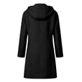 thumbnail image 5 of Husipze Women Winter Casual Single Breasted Hooded Jacket Pea Coat Long Wool Blend Coat Jacket Trench Coat Overcoat Black 3XL, 5 of 7