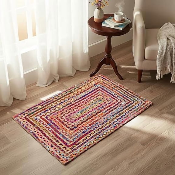 Rug Area Rugs 2x3 Ft Jute Cotton for Livingroom Bedroom RagRug Reversible Farmhouse Decorative Carpet Indoor Area Runner Mat for Hallway,Entryway Multicolor 24x36 Inch
